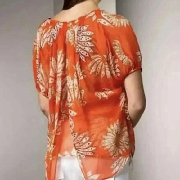 DVF Diane Von Furstenberg Blouse Merrill Silk Top In Flame Size 12 - Picture 1 of 7